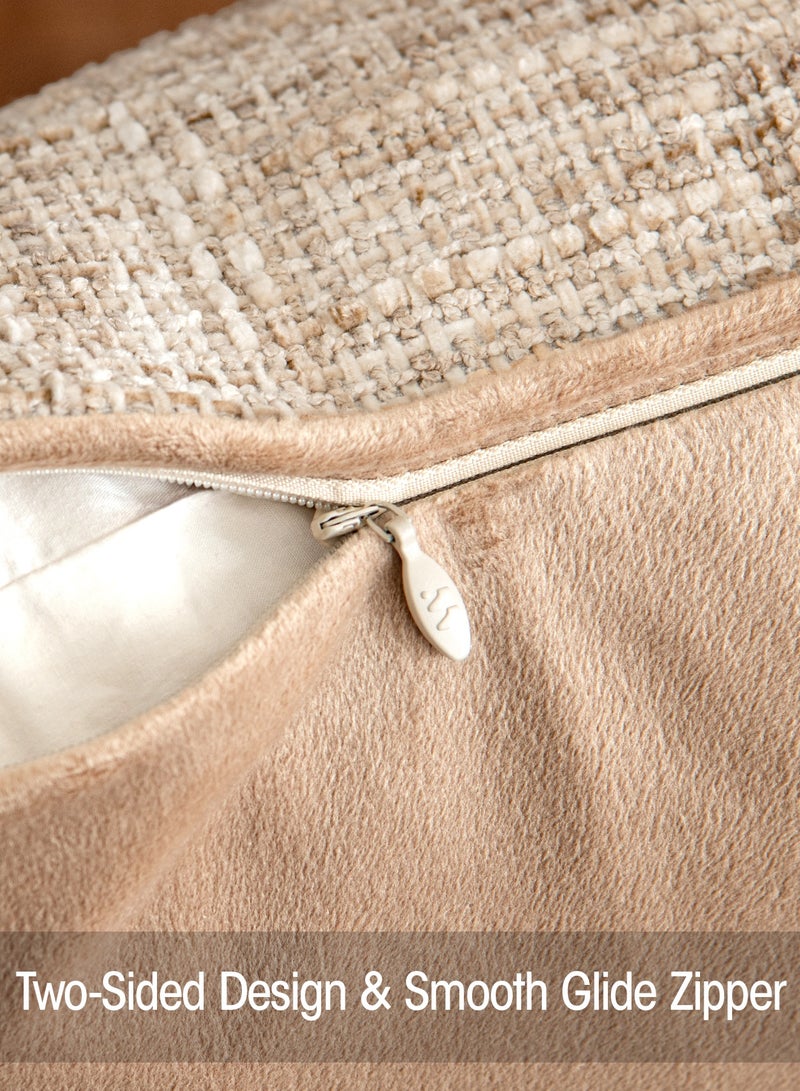 a moment Khaki Reversible Pillow Covers 2 Pack - Farmhouse Chenille Throw Pillows, Neutral Textured Decorative Throw Pillow Covers with Border for Couch Sofa Bed (45x45 CM, No Insert) - Image 3